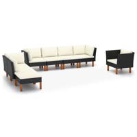 8-delige Loungeset poly rattan en eucalyptushout zwart - thumbnail