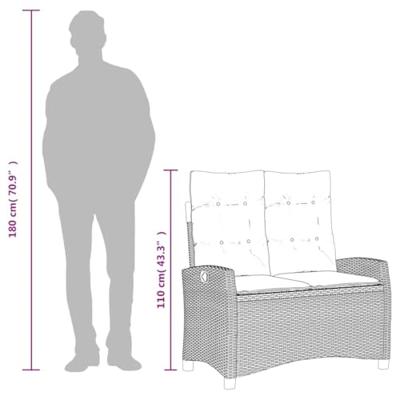 Tuinbankje verstelbaar met kussens poly rattan zwart