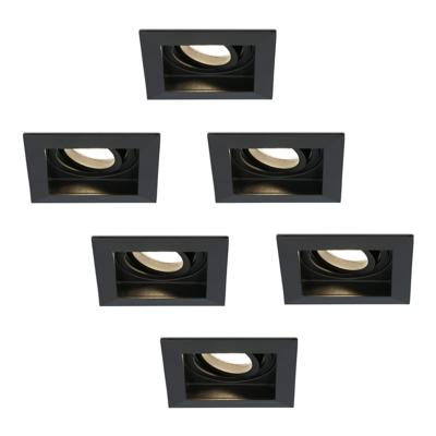 Set van 6 Fresno LED inbouwspots vierkant - GU10 - 4 Watt 345 lumen - 2700K Warm Wit - Dimbaar - Kantelbaar - Verzonken - IP20 voor binnen - Zwart Set van 6 Fresno LED inbouwspots vierkant - GU10 - 4 Watt 345 lumen - 2700K Warm Wit - Dimbaar - Kantelbaar - Verzonken - IP20 voor binnen - Zwart