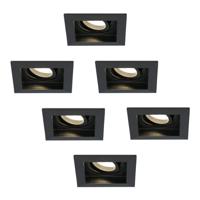 Set van 6 Fresno LED inbouwspots vierkant - GU10 - 4 Watt 345 lumen - 2700K Warm Wit - Dimbaar - Kantelbaar - Verzonken - IP20 voor binnen - Zwart - thumbnail