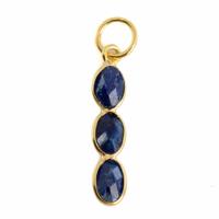 Edelsteen Hanger Saffier (gekleurd) 3 Stenen - Zilver & Verguld - 20 x 4 mm - thumbnail
