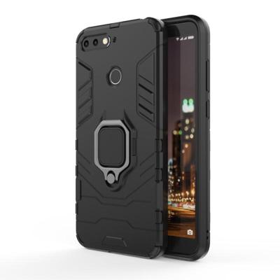 PC + TPU schokbestendige beschermhoes voor Huawei Honor 7A met magnetische ring houder (zwart)