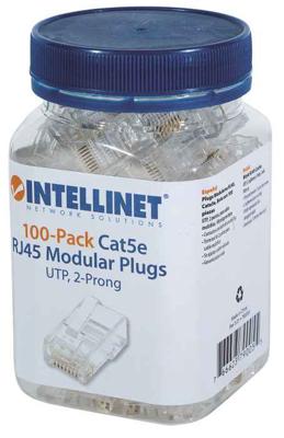 Intellinet Intellinet verpakking van 100 stuks Cat5e modulaire RJ45-stekker UTP 2-voudige klem voor gevlochten draad 100 stekkers per pot 790055 Krimpcontact Intellinet Intellinet verpakking van 100 stuks Cat5e modulaire RJ45-stekker UTP 2-voudige klem voor gevlochten draad 100 stekkers per pot 790055 Krimpcontact