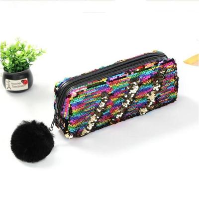 3 stuks omkeerbare Sequin potlood geval voor meisjes school levert super grote briefpapier gift magische make-up tas (gemengde kleur + Glod)