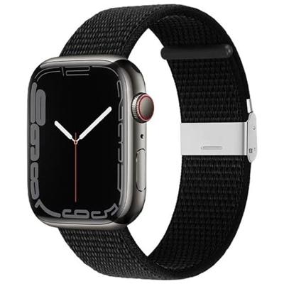 Nylon bandje met klemsluiting - Zwart - Geschikt voor Apple Watch 44mm / 45mm / 46mm / 49mm
