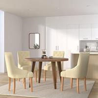 Eetkamerstoelen 2 stuks eikenhout en stof crmekleurig - thumbnail