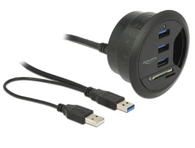 DeLOCK In-Desk Hub 3 Port USB 3.0 + 2 Slot SD Card Reader kaartlezer DeLOCK In-Desk Hub 3 Port USB 3.0 + 2 Slot SD Card Reader kaartlezer