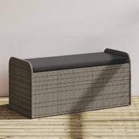 Opbergbankje met kussen 115x51x52 cm poly rattan grijs - thumbnail