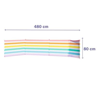Windscherm 5 Stokken Staal Polyester Kleurrijke Strepen 480X80 cm Strand, Zwembad, Tuin