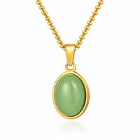 Mendes Goudkleurige Heren Ketting met Ovale Groene Edelsteen Hanger - thumbnail
