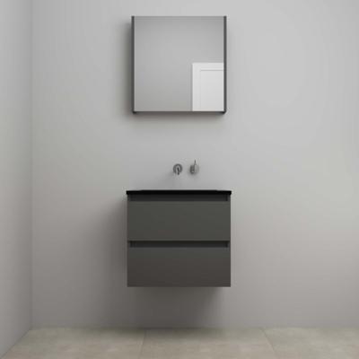 On-Line Badkamermeubelset - 60 cm - Voorgemonteerd - Ladestructuur - Acryl Wastafel - zonder Kraangat - Spiegelkast - Mat Antraciet
