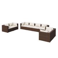 6-delige Loungeset met kussens poly rattan bruin - thumbnail