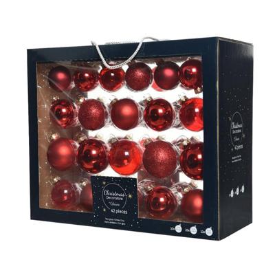 Decoris kerstballen set Glas 42st kerstrood 5-6-7cm