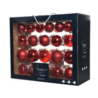 Decoris kerstballen set Glas 42st kerstrood 5-6-7cm - thumbnail