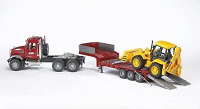 Bruder Mack Granite wagen + dieplader + JCB 4CX baggerlader - thumbnail