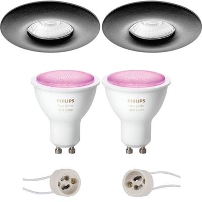 Philips Hue LED Spot Set GU10 - Rond Inbouw - Mat Zwart - IP65 - Bluetooth