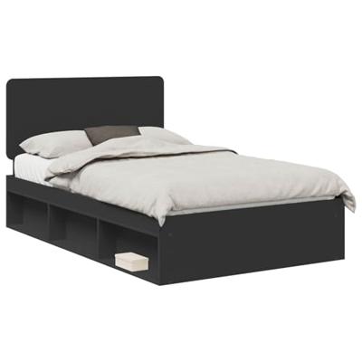 Bedframe met hoofdeinde Zwart 120 x 190 cm Massief grenenhout