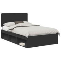 Bedframe met hoofdeinde Zwart 135 x 190 cm Massief grenenhout - thumbnail