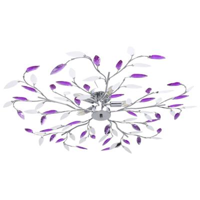 Plafondlamp met acryl kristallen bladarmen voor 5xE14 paars