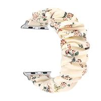 Elastisch scrunchie nylon bandje - Bloemenprint licht - Geschikt voor Apple Watch 38mm / 40mm / 41mm / 42mm - thumbnail