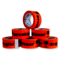 Verpakkingstape Breekbaar PP Acryl 50 mm x 66 m één pak met 6 rollen - thumbnail