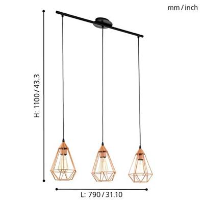 Eglo Vintage eettafel hanglampTarbes 3-lichts koper met zwart - 94195