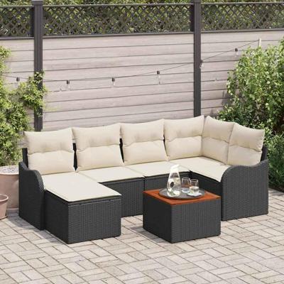 Tuinbankenset met kussen 7 pcs Zwart poly rattan