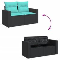 5-delige Loungeset met kussens poly rattan zwart - thumbnail