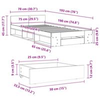Bedframe met lade bewerkt hout grijs sonoma eiken 75x190 cm - thumbnail