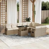 10-delige Loungeset met kussens poly rattan beige - thumbnail