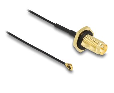 Delock WiFi-antenne Aansluitkabel [1x RPSMA-bus - 1x IPEX-stekker] 0.35 m Zwart, Goud