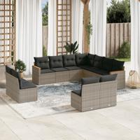 12-delige Loungeset met kussens poly rattan grijs - thumbnail