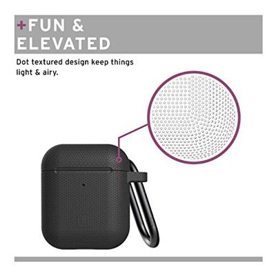 U by UAG [U] DOT Soft Touch siliconen hoes Apple Airpods 2 (2019) / Apple Airpods 1 (2016) [Wireless Charging compatibel (LED zichtbaar), Lightning-aansluiting afdekking, karabijnhaak] zwart