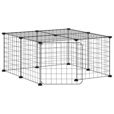 VidaXL Huisdierenkooi met deur 12 panelen 35x35 cm staal zwart VidaXL Huisdierenkooi met deur 12 panelen 35x35 cm staal zwart