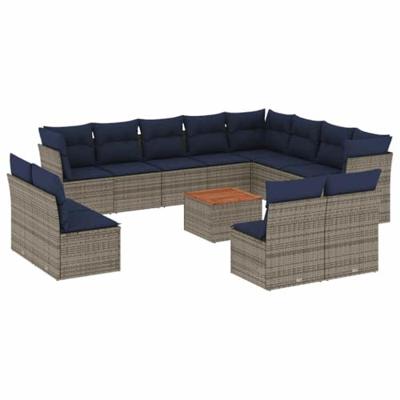 13-delige Loungeset met kussens poly rattan grijs