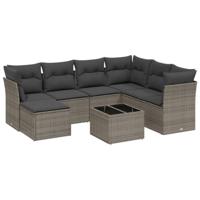 8-delige Loungeset met kussens poly rattan grijs - thumbnail