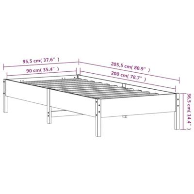 Bedframe zonder matras massief grenenhout wasbruin 90x200 cm