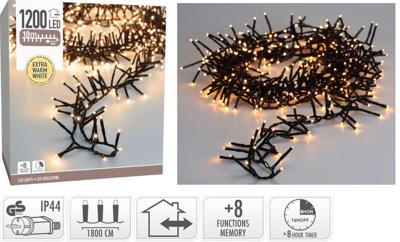 Maxi Cluster 1200 LED Extra Warm Wit kerst 18 meter Nampook - Nampook