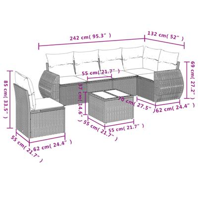 6-delige Loungeset met kussens poly rattan bruin - thumbnail