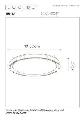 Lucide NURIA - Plafonnière - Ø 30 cm - LED 3 StepDim - 1x18W 2700K - Wit
