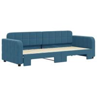 Slaapbank met onderschuifbed 80x200 cm fluweel blauw - thumbnail