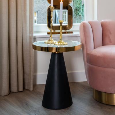 Richmond Bijzettafel 'Odin' Ø45cm, Wit Marmer / Goud / Zwart