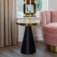 Richmond Bijzettafel 'Odin' Ø45cm, Wit Marmer / Goud / Zwart - thumbnail
