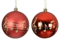 Decoris kerstbal plastic muzieknoten d8cm rood - assortiment - thumbnail