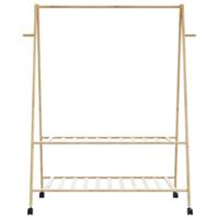 VidaXL Kledingrek met schappen en wielen 132x45,5x155,5 cm bamboe - thumbnail