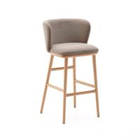 Kave Home Ciselia barkruk H75 chenille Bruin poot hout - thumbnail