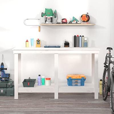VidaXL Werkbank 140x50x80 cm massief grenenhout wit VidaXL Werkbank 140x50x80 cm massief grenenhout wit