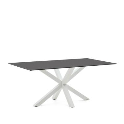 Kave Home Eettafel 'Argo' Glas, 180 x 100cm, kleur Zwart/Wit