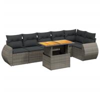 7-delige Loungeset met kussens poly rattan grijs - thumbnail