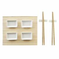 Sushi-set DKD Home Decor Metaal Bamboe Wit Natuurlijk Orientaals 30 x 40 cm 28 x 22 x 2,5 cm (9 Onderdelen) - thumbnail